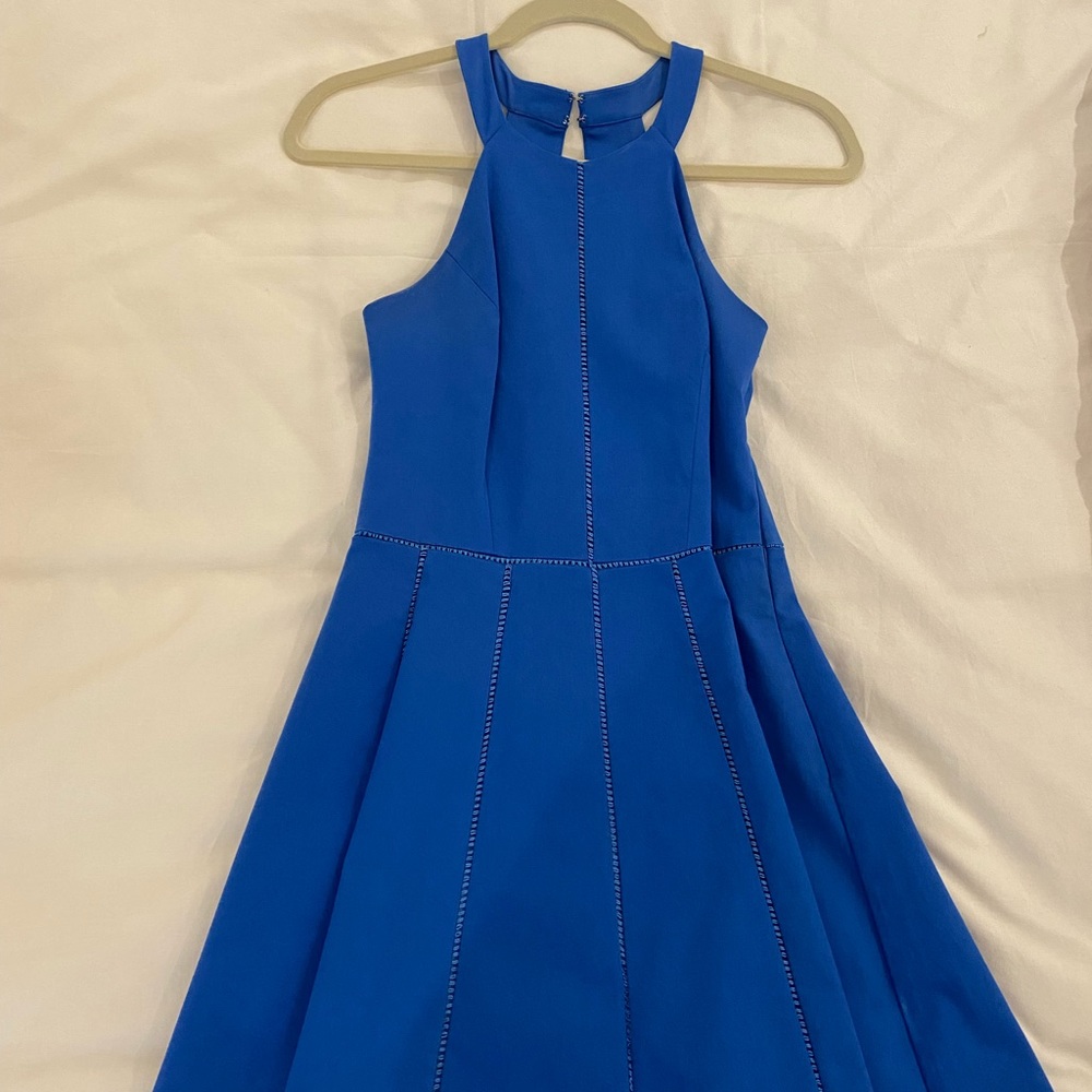 Parker Halter fit flare royal blue dress